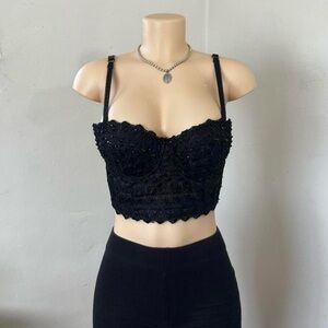 Windsor Beaded Black Lace Corset Top